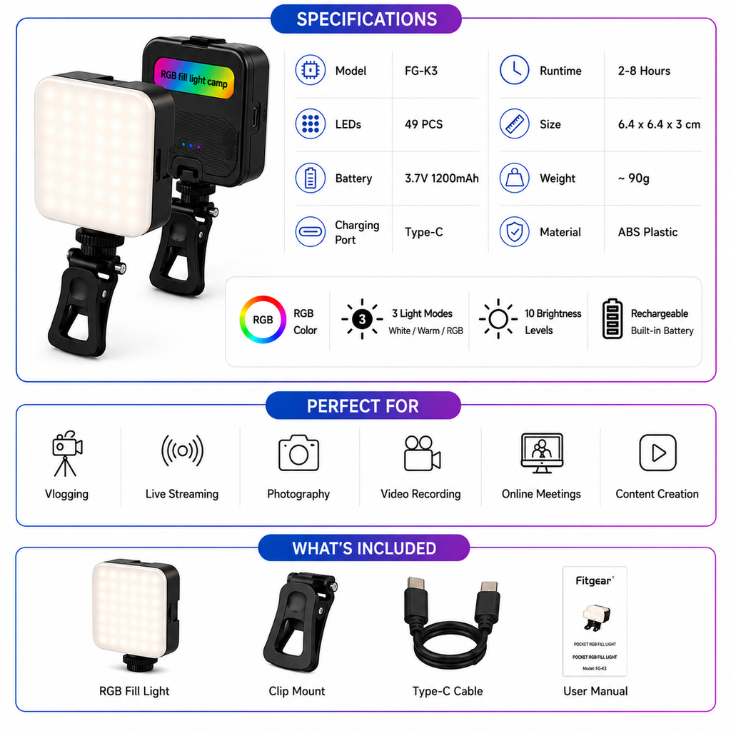 Pocket RGB fill light