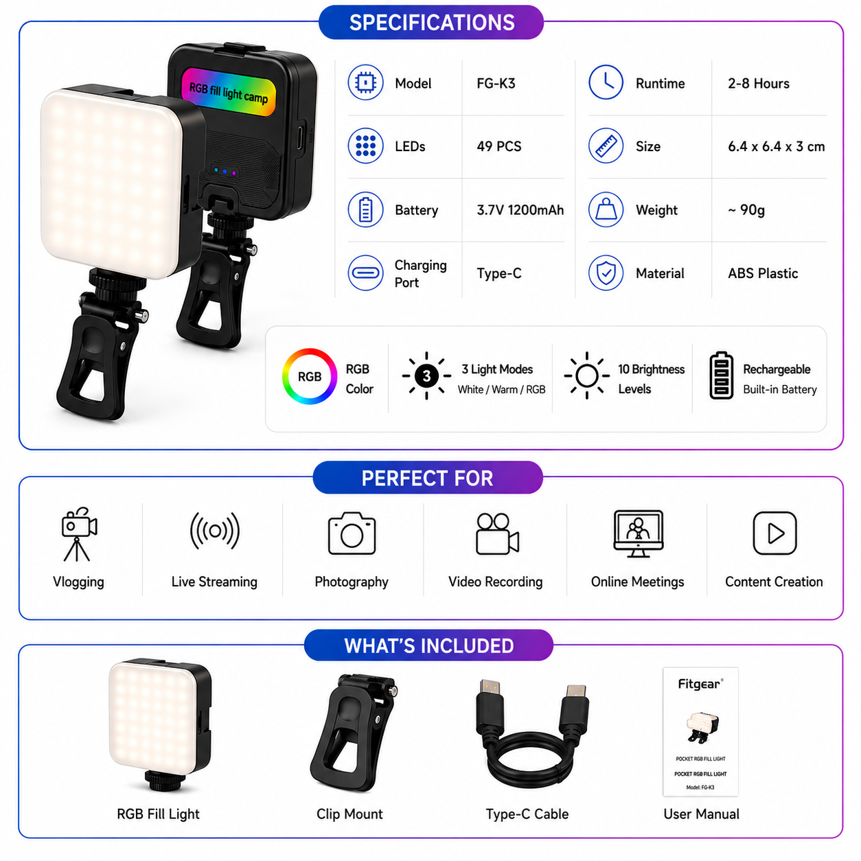 Pocket RGB fill light