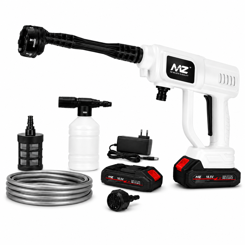 White MZ pressure washer with accessories 