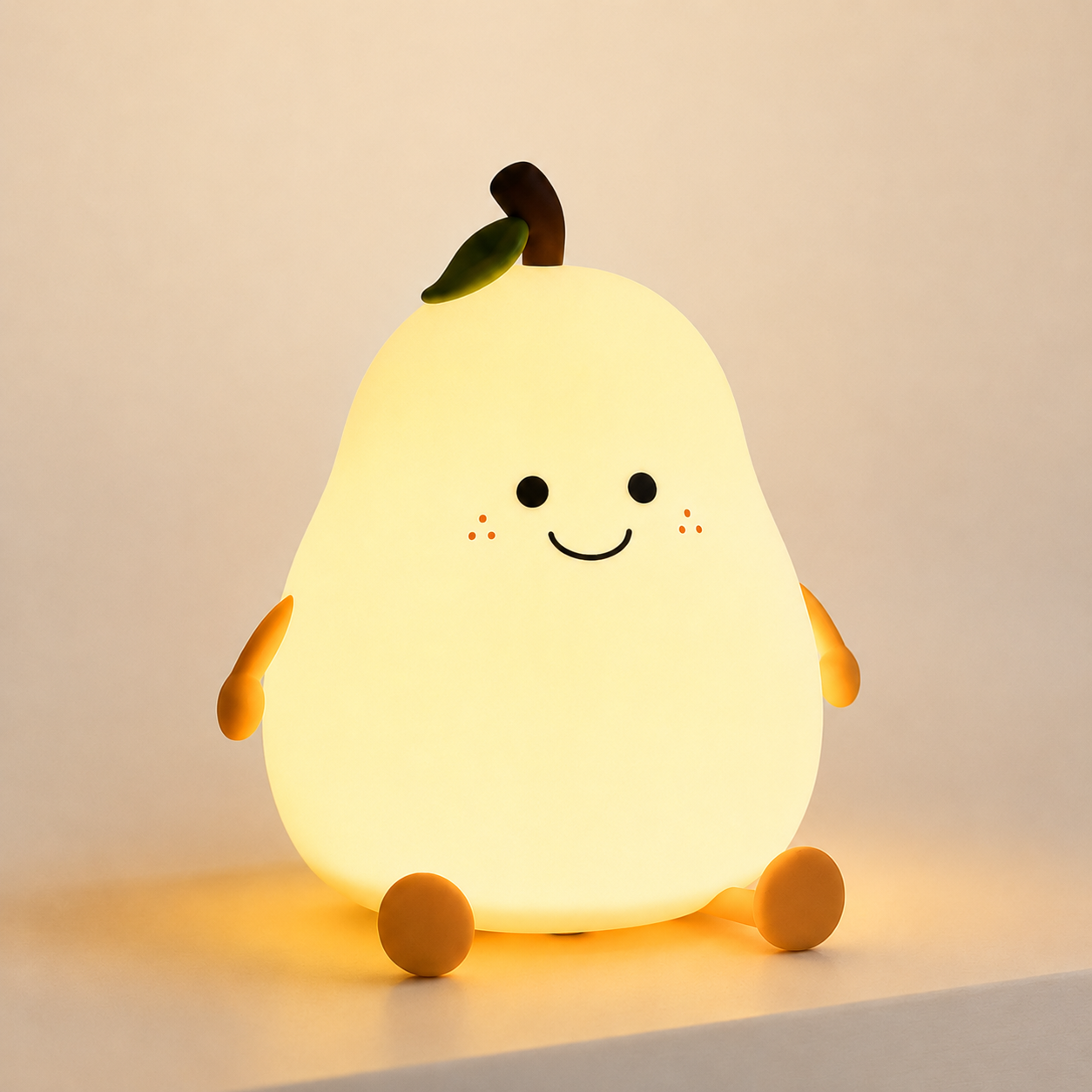 Pear-shaped night light with a smiling face 