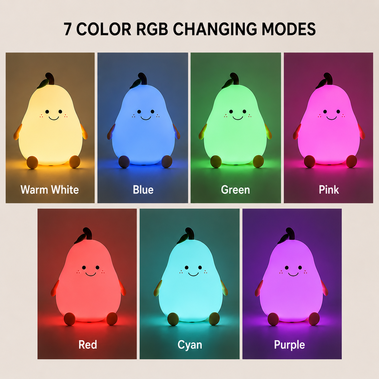 Color-changing night light with 7 color modes displayed.